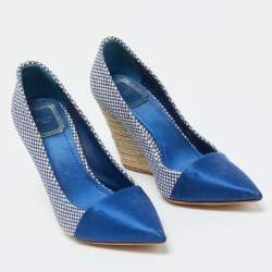 Dior Blue Woven Canvas Dolce Vita Espadrille Wedge Pumps Size 36.5