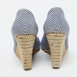 Dior Blue Woven Canvas Dolce Vita Espadrille Wedge Pumps Size 36.5