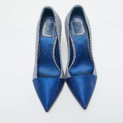 Dior Blue Woven Canvas Dolce Vita Espadrille Wedge Pumps Size 36.5