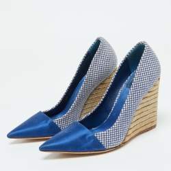 Dior Blue Woven Canvas Dolce Vita Espadrille Wedge Pumps Size 36.5