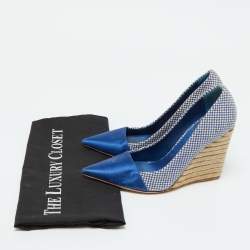 Dior Blue Woven Canvas Dolce Vita Espadrille Wedge Pumps Size 36.5