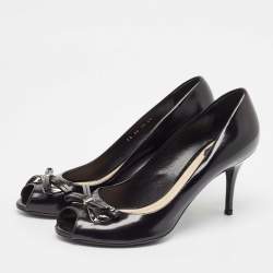 Pre Owned Dior Black Leather Bow Peep Toe Pumps Size 39