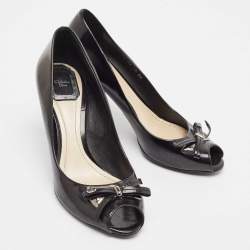 Pre Owned Dior Black Leather Bow Peep Toe Pumps Size 39
