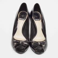 Pre Owned Dior Black Leather Bow Peep Toe Pumps Size 39