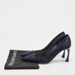 Dior Navy Blue/Black Printed Fabric Pointed Toe Pumps Size 35.5