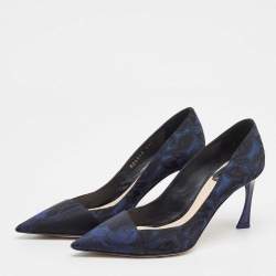 Dior Navy Blue/Black Printed Fabric Pointed Toe Pumps Size 35.5