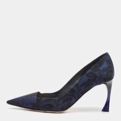 Dior Navy Blue/Black Printed Fabric Pointed Toe Pumps Size 35.5