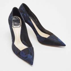 Dior Navy Blue/Black Printed Fabric Pointed Toe Pumps Size 35.5