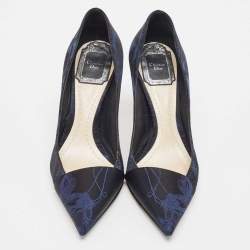 Dior Navy Blue/Black Printed Fabric Pointed Toe Pumps Size 35.5