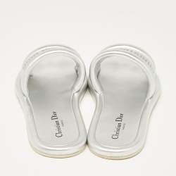 Dior Silver Leather Every-D Flat Slides Size 39