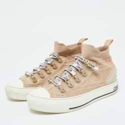 Dior Beige Knit Fabric Walk'n'Dior High Top Sneakers Size 37