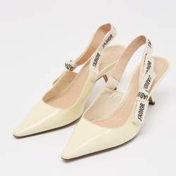 Pre Owned Dior Cream Patent J'Adior Slingback Pumps Size 37