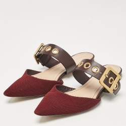 Pre Owned Dior Burgundy Technical Fabric and Leather D-Dior Flat Mules Size 38.5