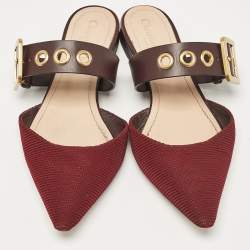 Pre Owned Dior Burgundy Technical Fabric and Leather D-Dior Flat Mules Size 38.5