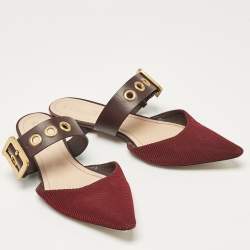 Pre Owned Dior Burgundy Technical Fabric and Leather D-Dior Flat Mules Size 38.5