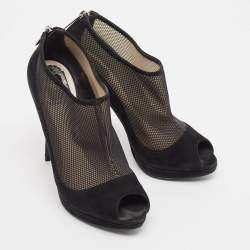 Dior Black Mesh and Suede Peep Toe Booties Size 39.5