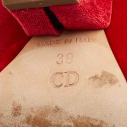 Dior Red Velvet Peep Toe Wedge Pumps Size 39