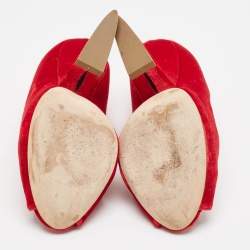 Dior Red Velvet Peep Toe Wedge Pumps Size 39
