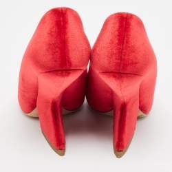 Dior Red Velvet Peep Toe Wedge Pumps Size 39