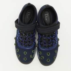 Pre Owned Dior Blue Neoprene Embellished Fusion Slip On Sneakers Size 40