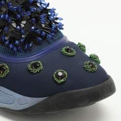 Pre Owned Dior Blue Neoprene Embellished Fusion Slip On Sneakers Size 40