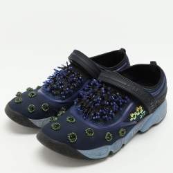 Pre Owned Dior Blue Neoprene Embellished Fusion Slip On Sneakers Size 40