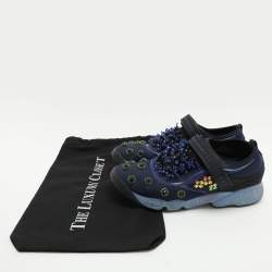Pre Owned Dior Blue Neoprene Embellished Fusion Slip On Sneakers Size 40