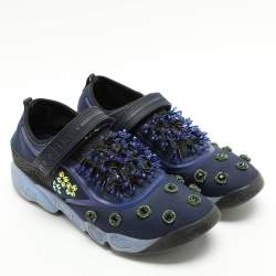 Pre Owned Dior Blue Neoprene Embellished Fusion Slip On Sneakers Size 40