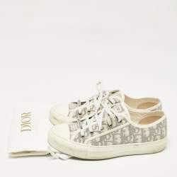 Pre Owned Dior Grey/White Canvas Walk'n'Dior Lace Up Sneakers Size 39