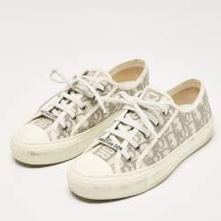 Pre Owned Dior Grey/White Canvas Walk'n'Dior Lace Up Sneakers Size 39