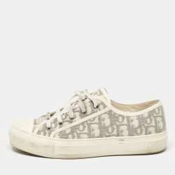 Pre Owned Dior Grey/White Canvas Walk'n'Dior Lace Up Sneakers Size 39