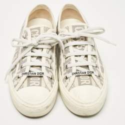 Pre Owned Dior Grey/White Canvas Walk'n'Dior Lace Up Sneakers Size 39