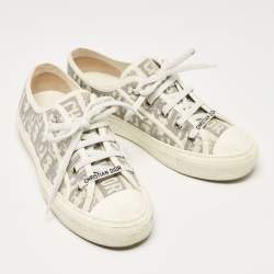 Pre Owned Dior Grey/White Canvas Walk'n'Dior Lace Up Sneakers Size 39