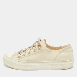 Pre Owned Dior Cream Canvas Walk'n'Dior Lace Up Sneakers Size 39.5