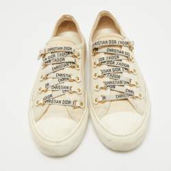 Pre Owned Dior Cream Canvas Walk'n'Dior Lace Up Sneakers Size 39.5