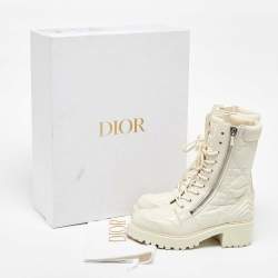 Dior Off White Leather Quilted Cannage D-unit Ankle Length Boots Size 37
