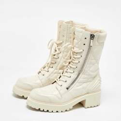 Dior Off White Leather Quilted Cannage D-unit Ankle Length Boots Size 37