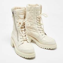 Dior Off White Leather Quilted Cannage D-unit Ankle Length Boots Size 37
