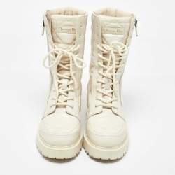 Dior Off White Leather Quilted Cannage D-unit Ankle Length Boots Size 37