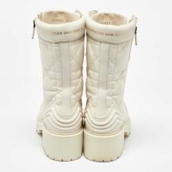 Dior Off White Leather Quilted Cannage D-unit Ankle Length Boots Size 37