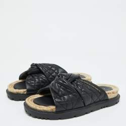 Dior Black Cannage Quilted Leather D-Twist Espadrille Flat Sandals Size 39