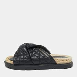 Dior Black Cannage Quilted Leather D-Twist Espadrille Flat Sandals Size 39