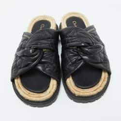 Dior Black Cannage Quilted Leather D-Twist Espadrille Flat Sandals Size 39