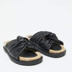 Dior Black Cannage Quilted Leather D-Twist Espadrille Flat Sandals Size 39