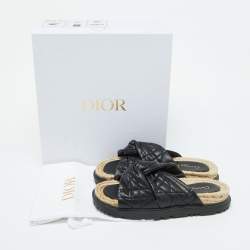 Dior Black Cannage Quilted Leather D-Twist Espadrille Flat Sandals Size 39