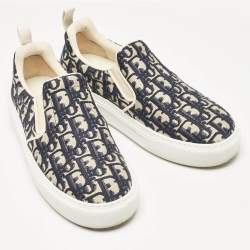 Pre Owned Dior Navy Blue Canvas Solar Slip On Sneakers Size 38.5