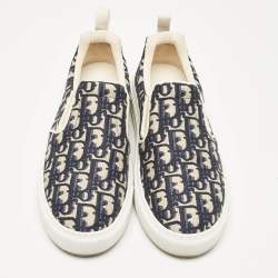 Pre Owned Dior Navy Blue Canvas Solar Slip On Sneakers Size 38.5