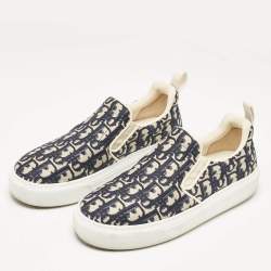 Pre Owned Dior Navy Blue Canvas Solar Slip On Sneakers Size 38.5