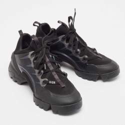 Dior Black Knit Fabric and PVC D-Connect Lace Up Sneakers Size 39