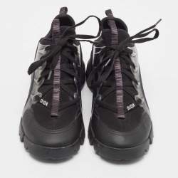 Dior Black Knit Fabric and PVC D-Connect Lace Up Sneakers Size 39